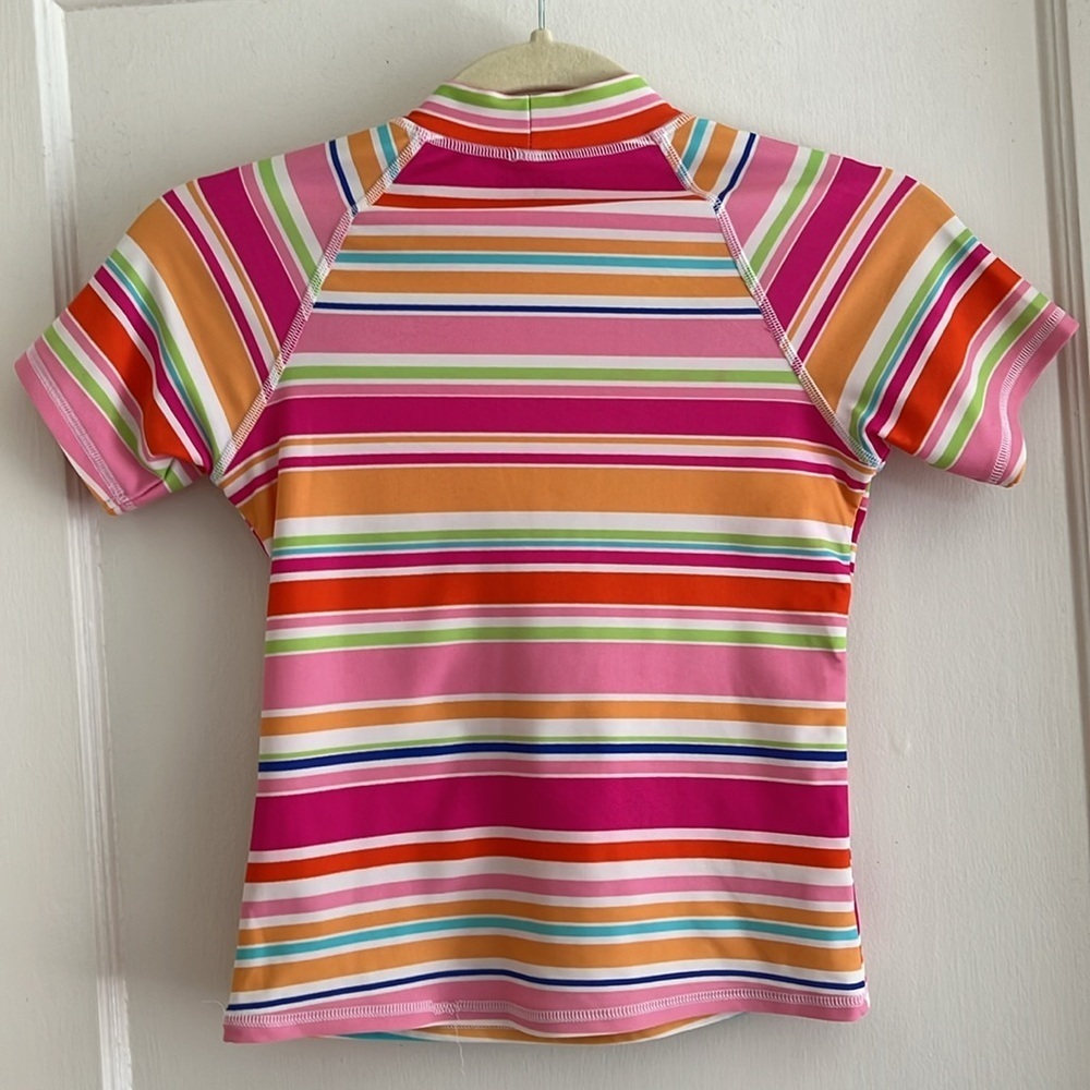 Land’s End 7 - 8 Slim Girls Short Sleeved Striped Rash Guard Swim Top Tee - Picture 3 of 12